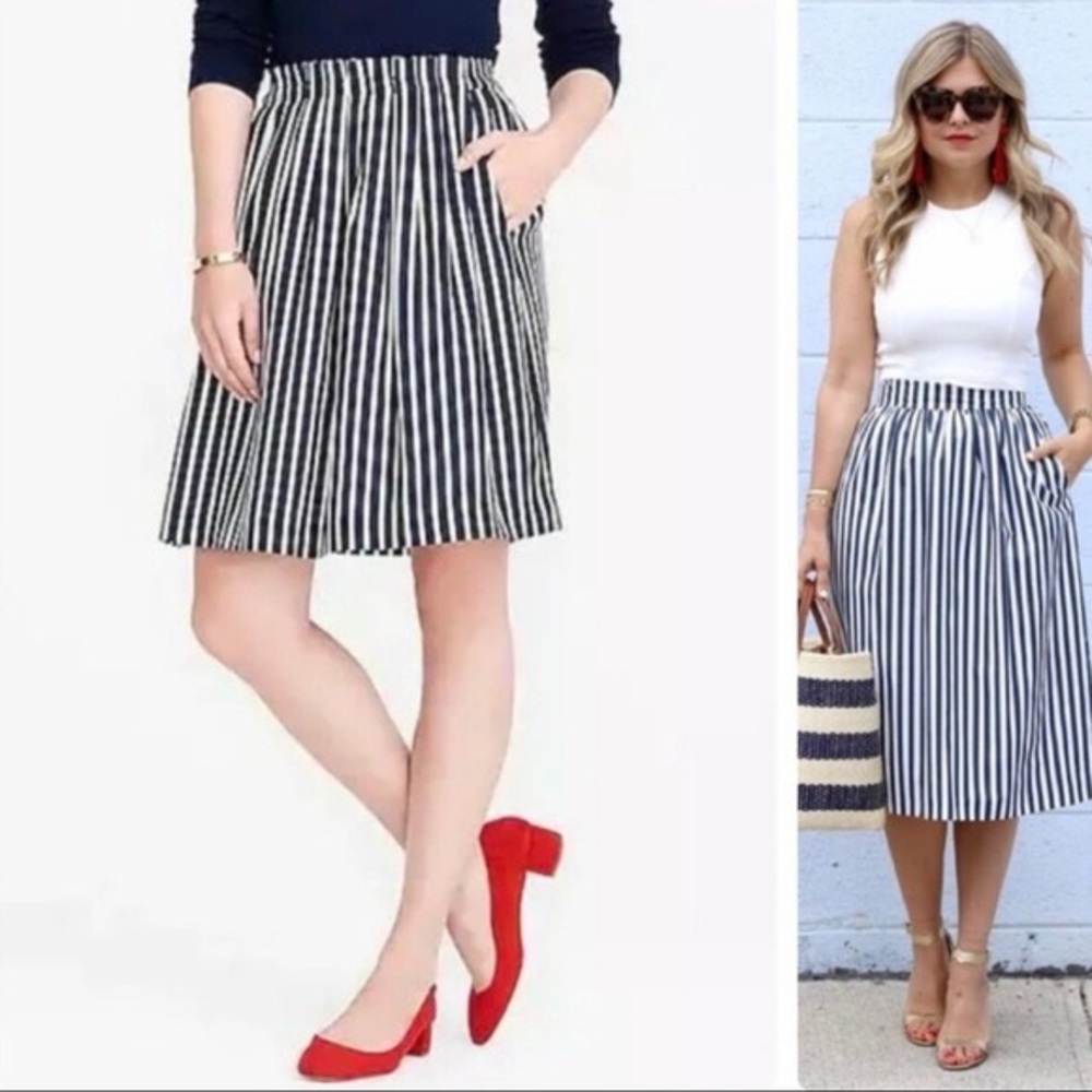 J. Crew Black and White Striped Skirt with Pockets